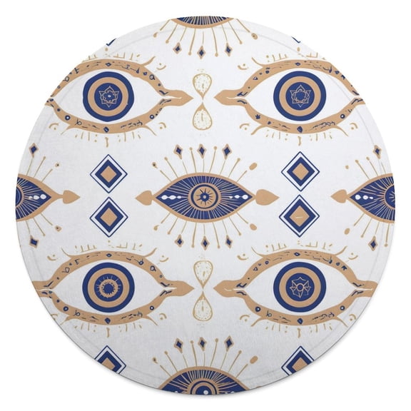 59.1in Round Blanket Light Weight Anti-Wrinkle Anti-Allergy Non-Shedding Large Blanket Multi-Purpose Gold Foil Illustration of An Evil Eye