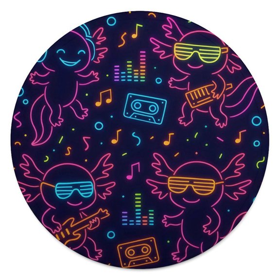 59.1in Round Blanket Light Weight Anti-Wrinkle Anti-Allergy Non-Shedding Large Blanket Multi-Purpose Neon Party Axolotls - 80s Synthwave