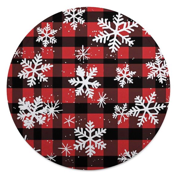 59.1in Round Blanket Light Weight Anti-Wrinkle Anti-Allergy Non-Shedding Large Blanket Multi-Purpose Snowflakes on The Red And Black Checkered Pattern