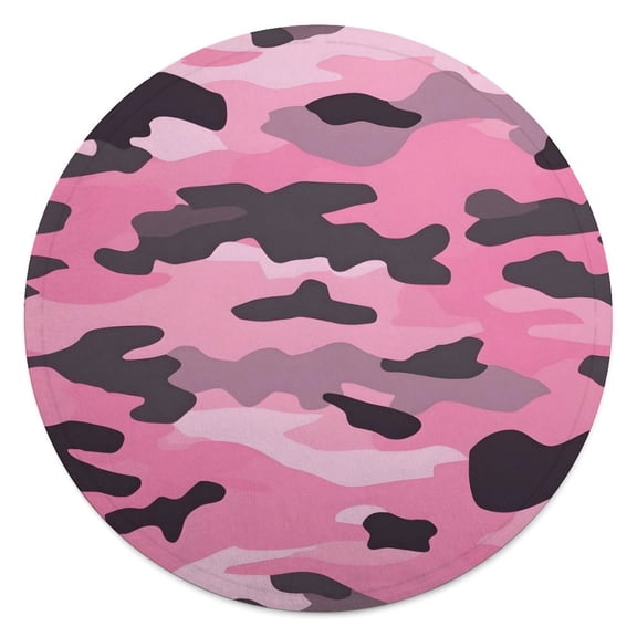 59.1in Round Blanket Light Weight Anti-Wrinkle Anti-Allergy Non-Shedding Large Blanket Multi-Purpose Texture Military Camouflage Pattern Abstract Pink_1
