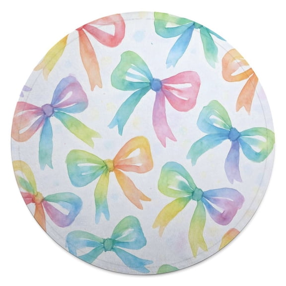 59.1in Round Blanket Light Weight Anti-Wrinkle Anti-Allergy Non-Shedding Large Blanket Multi-Purpose Watercolor Rainbow Ribbon Bow Pattern