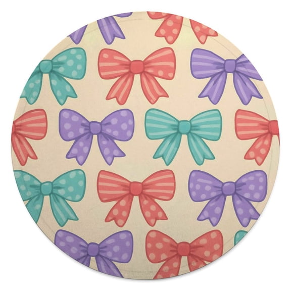 59.1in Round Blanket Light Weight Anti-Wrinkle Anti-Allergy Non-Shedding Large Blanket Multi-Purpose Whimsical Polka Dot And Striped Ribbon Bow Pattern