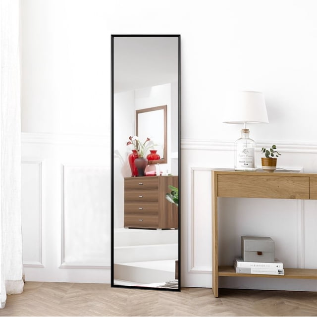 59.1in. x 15.7in.Aluminum Alloy Framed Black Full Length Mirror With ...