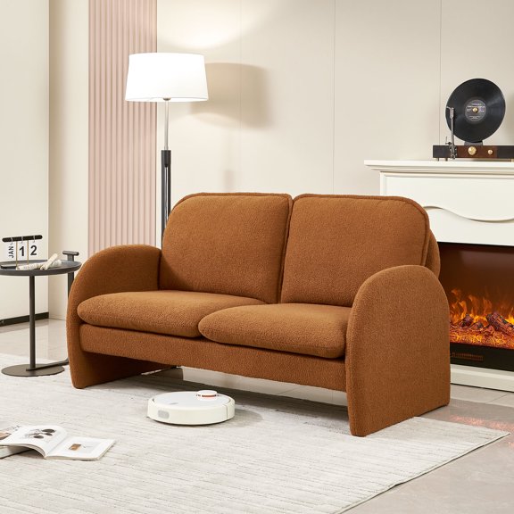 59" 2-Seat Sherpa Loveseat in Orange / Brightens Up Your Room
