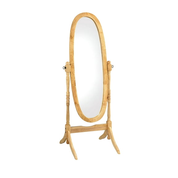 59.25" Tall Standing Wooden Floor Mirror with Natural finish, Oval Shape
