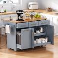thumbnail image 1 of 59.3" Kitchen Island with Storage 2 Pull Out Cabinet Organizers & Rubber Wood Drop Leaf, Rolling Kitchen Island with Trash Can Storage, Power Outlet, Spice & Towel Rack for Kitchen, Dining, Grey Blue, 1 of 9