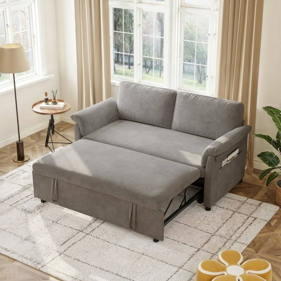 Onbrill 59" Convertible Sofa Bed, Adjustable Backrest, Chenille, 1000LBS Capacity and Easy Assembly, Gray