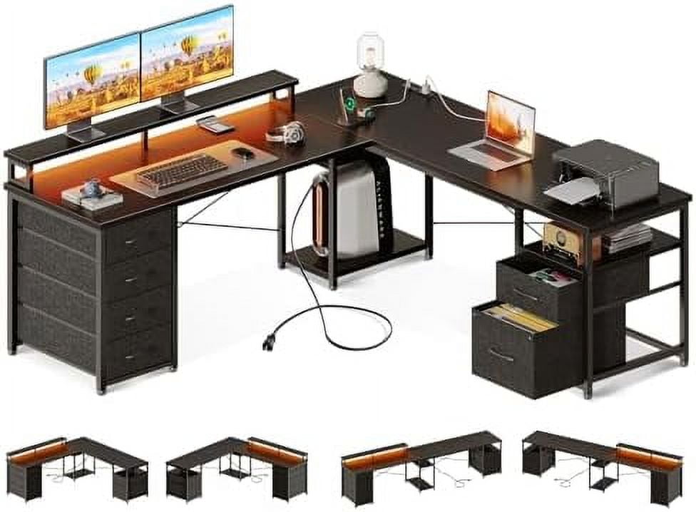59" L Shaped Computer Desk Reversible Desk with File & 4