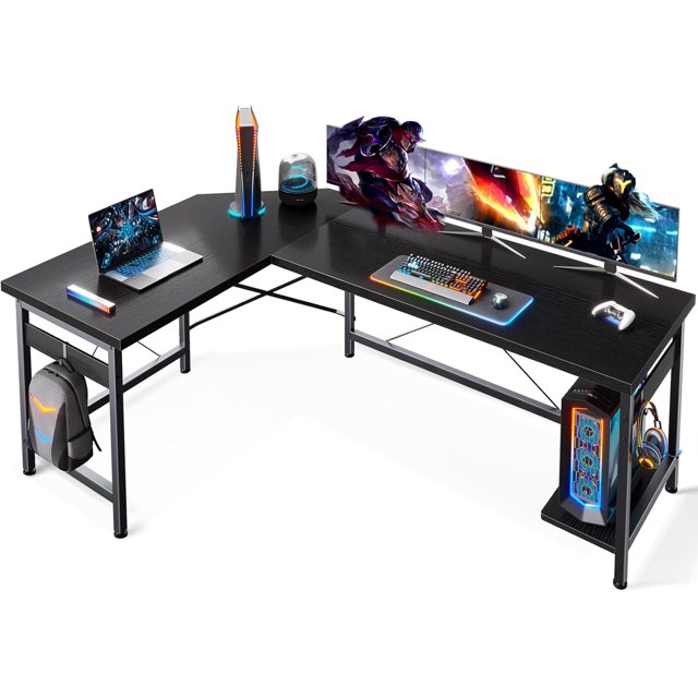 59" L Shaped Gaming Desk Corner Computer Sturdy Office Table Writing