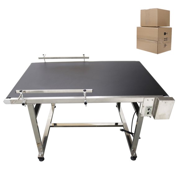 59 * 35.4 Electric PVC Belt Conveyor with Double Guardrails Industrial Adjustable Cargo Conveyer