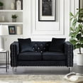 thumbnail image 1 of 59.4" Loveseat Sofa, Modern Velvet Tufted Upholstered Accent Loveseat Sofa with 2 Pillows and Jeweled Buttons 2-Seater Sofa with Curved Backrest & Square Arm and Metal Legs for Living Room, Black, 1 of 7