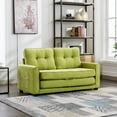 thumbnail image 1 of 59.4" Loveseat Sofa with Pull-Out Bed, Chenille Fabric Fold Sofa Bed with Side Pocket, High Backrest and Double Cushion, Modern Upholstered Couch for Smaller Space, Living Room, Office, Green, 1 of 7