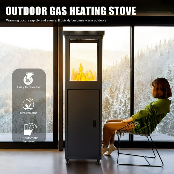 PartyKindom Outdoor Gas Stove Black Coated Steel Smokeless Tabletop Patio Heater