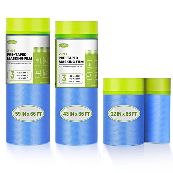 59/43/ 22 in * 66 FT Pre-Taped Masking Film for Painting 3-Rolls Painters P...