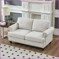 thumbnail image 1 of 59.5” American Classic Living Room Loveseat - 100% Polyester Beige Fabric with Storage & Removable Covers | Beige | Polyester | Round Arms, 1 of 9