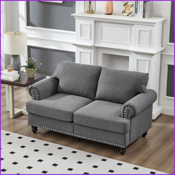 59.5" American Classic Loveseat with Storage | 100% Polyester Fabric | Round Arms | Gray