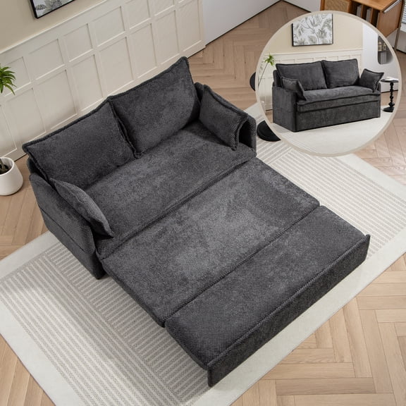 59.5" Ergonomic Sofa Bed with Storage & Charging - Supportive Corduroy Convertible Sleeper, 800lb Capacity, Side Pockets & USB/Type-C Ports for Living Room & Small Spaces