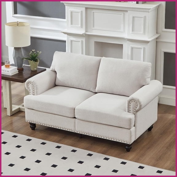 59.5" Modern Classic Beige Polyester Loveseat with Storage - Solid Wood Frame, Removable Covers for Living Room