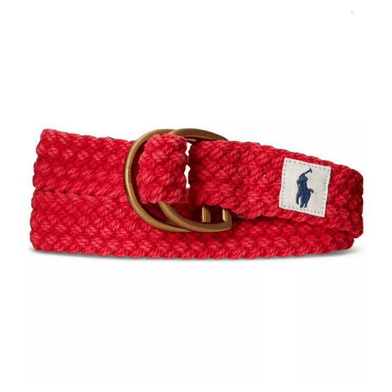 $59.5 Polo Ralph Lauren Men's Leather-Trim Webbed Cotton O-Ring Belt, Red, Sm