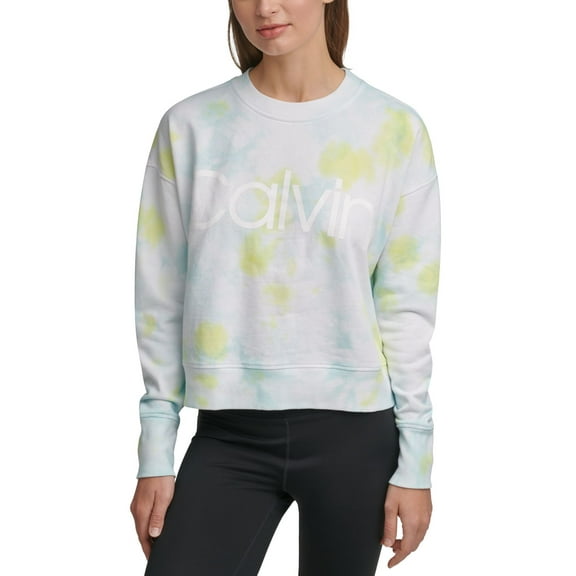 $59.50 Calvin Klein Performance Women's Tie Dye Long Sleeve Sweatshirt, Lime, XS