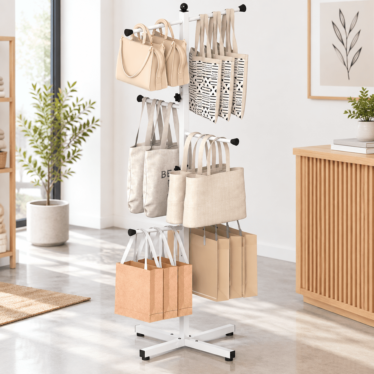 59-65 Inch Adjustable Height Shopping Bag Rack Heavy Duty Metal T ...
