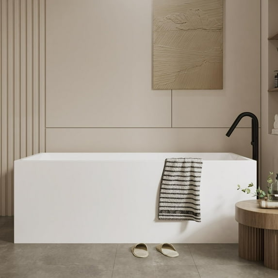 59"/67" Acrylic Freestanding Soaking Bathtub, Deep Ergonomic Design, Double-Walled Insulation, Anti-Slip Surface, CUPC Certified Bath Tub, Adjustable Feet, Easy Installation for Bathroom, White