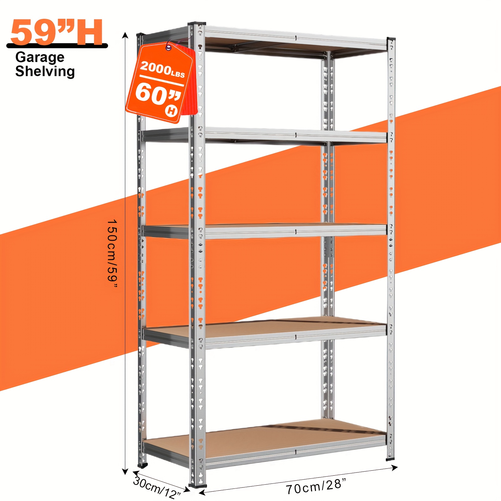 59/70.8-Inch 5-Tier Adjustable Storage Rack - 2000LBS Load Capacity ...