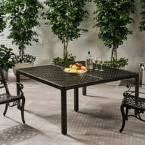 59.79" Square Aluminum Outdoor Dining Table, Gloss Black, Woven Accents, Rust , 8 Person Modern Table In Black With Square, Frame For