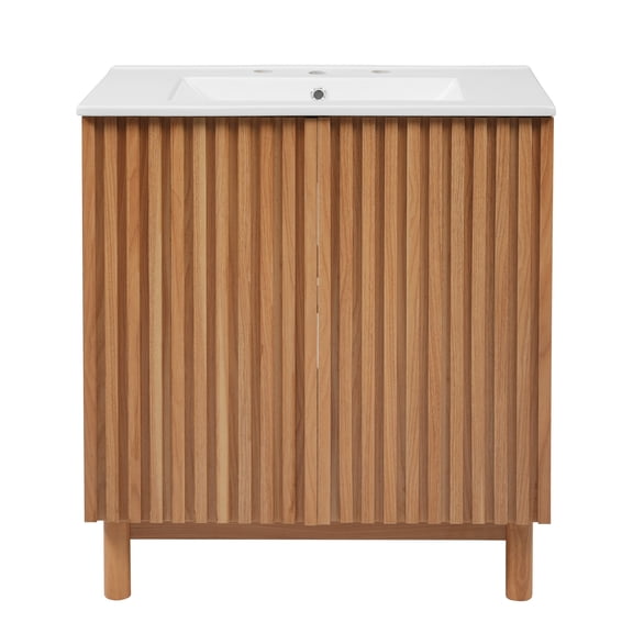 59.8" Bathroom Vanity Combo with Ceramic Sink, Traditional American Style, Wooden Legs, MDF Structure, Soft-Close Doors with Adjustable U-Shaped Shelf, Plastic Feet Pads