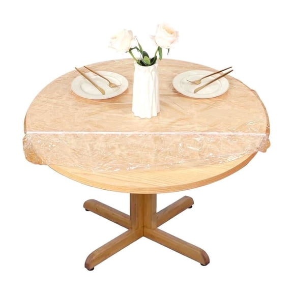 Clear Round Tablecloth Reusable Waterproof Table Cover Elastic Edged Vinyl Table Protector 59.8 in Oilproof Fitted Table Clothes for Home Kitchen Dinner Party Picnic
