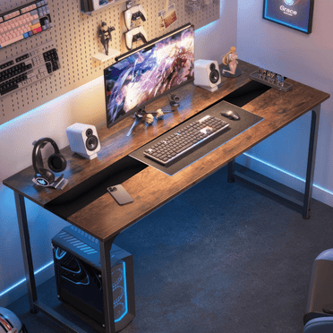 59.8 Inch Computer Desk Large Office Work Writing Desk Modern Wooden  Gaming Desk for Home Office，Metal Frame，Rustic/Black