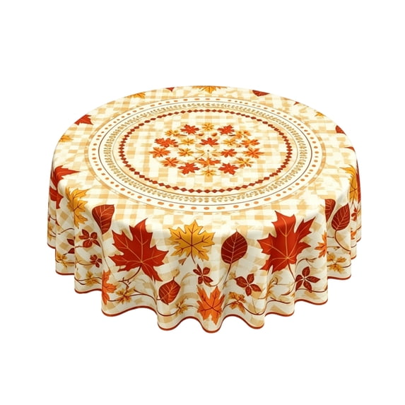 59.8 Inch Round Fall Thanksgiving Halloween Polyester Tablecloth Maple Leaf Ghost Pumpkin Print Waterproof Wrinkle Resistant Circular Table Cover for Dining Table Farmhouse Holiday Party Decor
