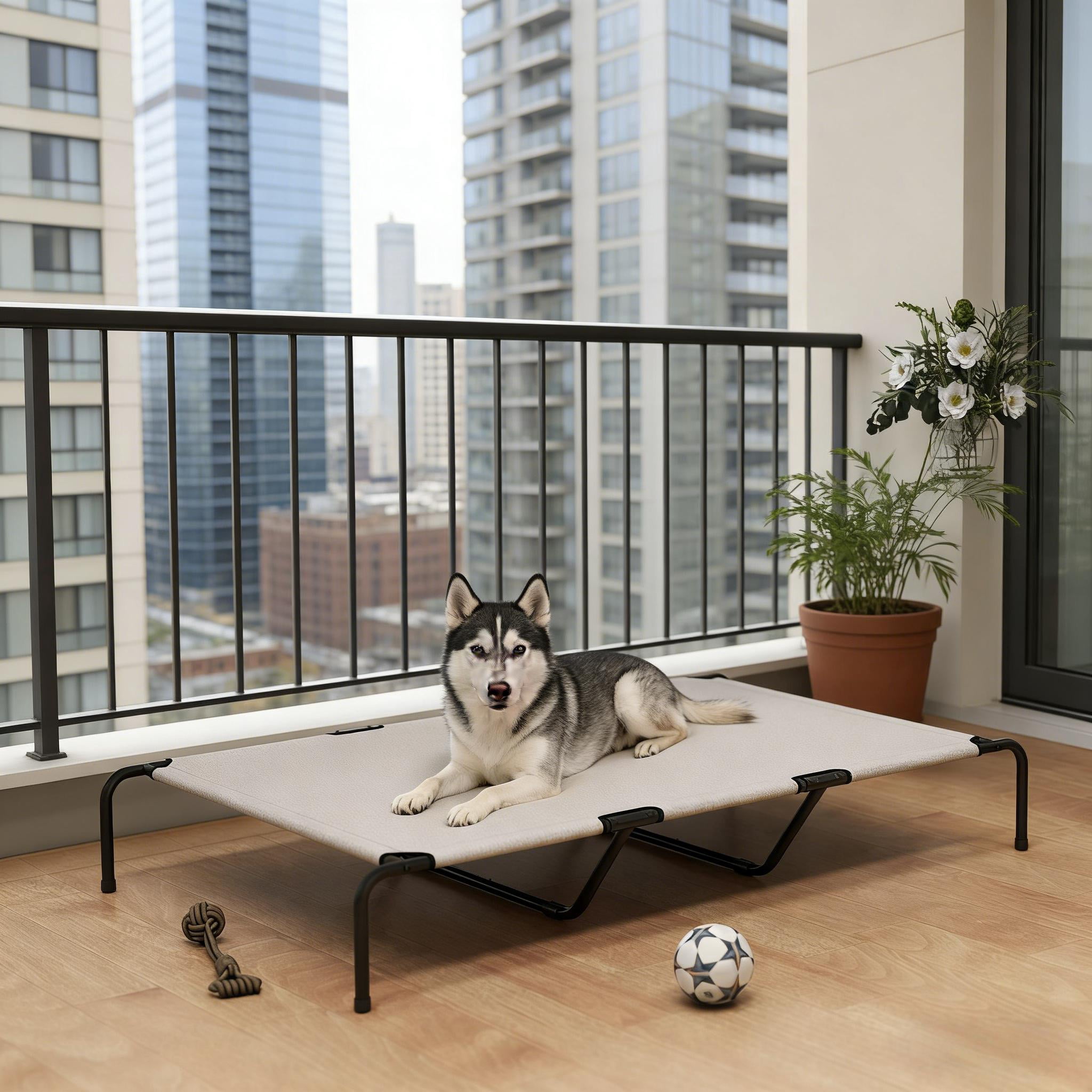 59.8" Large Elevated Dog Bed, 9.1" Raised Cooling Teslin Mesh Pet Cot, Powder-Coated Steel Frame, Indoor Outdoor Chew Resistant Dog Bed for Large Dogs Up to 149 lbs