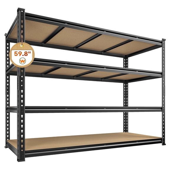 melmine 59.8"W Garage Shelving Heavy Duty Storage Shelves 2200LBS Adjustable 4-Tier Metal Shelving Unit for Storage Rack, 59.8"W x 24"D x 59.8"H, Black