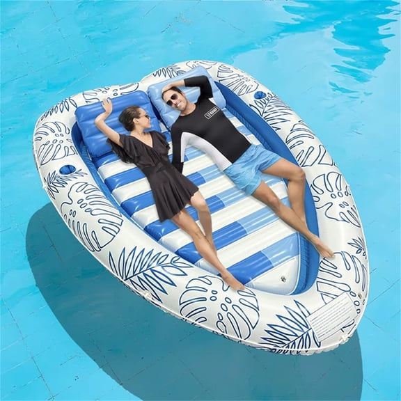 59×80in Jumbo Pool Floats Adult 1-2-3 Person Inflatable Lounger, Extra Large Tanning Recliner Floaty Chair Raft with Backrest, Footrest, Cup Holder for Pool, Lake, River, Beach, Ocean & Party Use