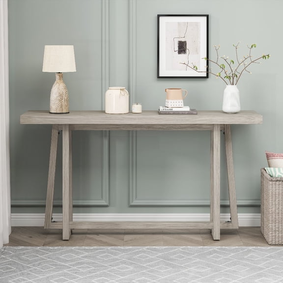 59.84'' Console Table, Grey Rectangular Entryway/Sofa Table, Sturdy Magnesium Oxide, Ample Space for Home Decor