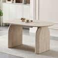 thumbnail image 1 of 59"-90" Extendable Dining Table for 4-8 People, Modern Oval Kitchen Table with Dual Pillar Design, Space Saving Extendable Meeting Table for Small Spaces, Natural, 1 of 7