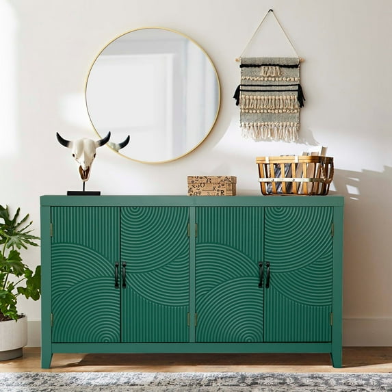59" Accent Cabinet with 4 Doors, Mid Century Modern Pantry Cabinet, Wood Buffet Cabinet, Media Cabinet, Console Cabinet, Cabinet for Entryway, Living Room, Bedroom, Dining Room (Green)
