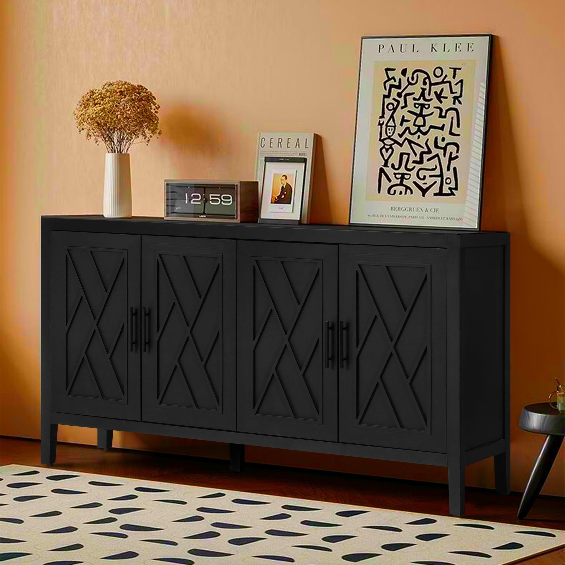 Black Walnut Wood Freestanding Storage Cabinet with Adjustable Shelves