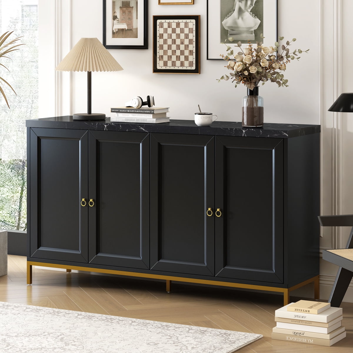 59 Accent Storage Cabinet Modern Multi Function Sideboard with Metal Handles and Support Legs Freestanding Side Console Table for Living Room