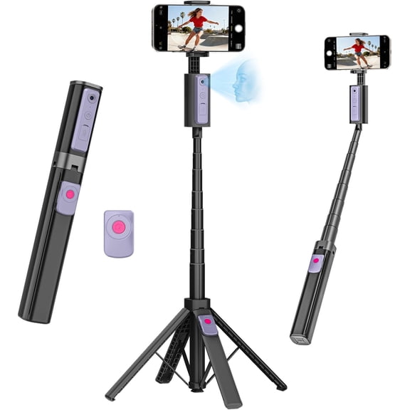 59'' Auto Face Tracking Tripod, 360 °   Rotation Selfie Stick for iPhone & Android with Wireless Remote, No App Required, Gesture Control for Vlog