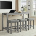 thumbnail image 1 of 59'' Bar Table and Chairs Set with Power Outlet, Industrial Breakfast Table Set with 3 Padded Stools, Solid Wood Console Table Set for Living Dining Room, Grey, 1 of 8