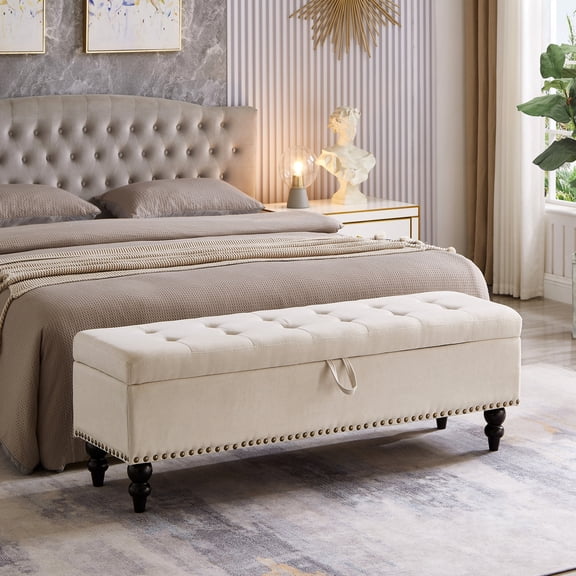 59" Bed Bench with Storage and Minimalistic Style / Comfortable Seating in Bedroom
