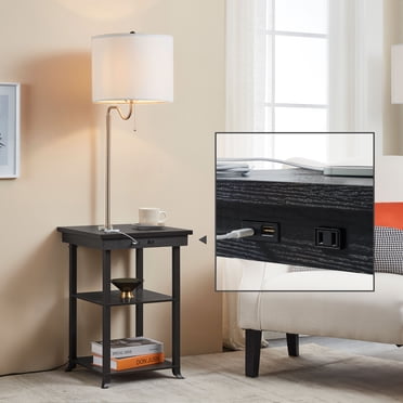 AOHAO Floor Lamp with Table, End Table with Shelves with USB Port ...
