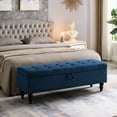 thumbnail image 1 of 59" Blue Fabric Bed Bench With Storage. Multifunctional For Home. Contemporary Style Button Tufting, Construction. Easy To Install Storage In Bedroom, Living Room, Hallway. Design Tufting. Strong, 1 of 5