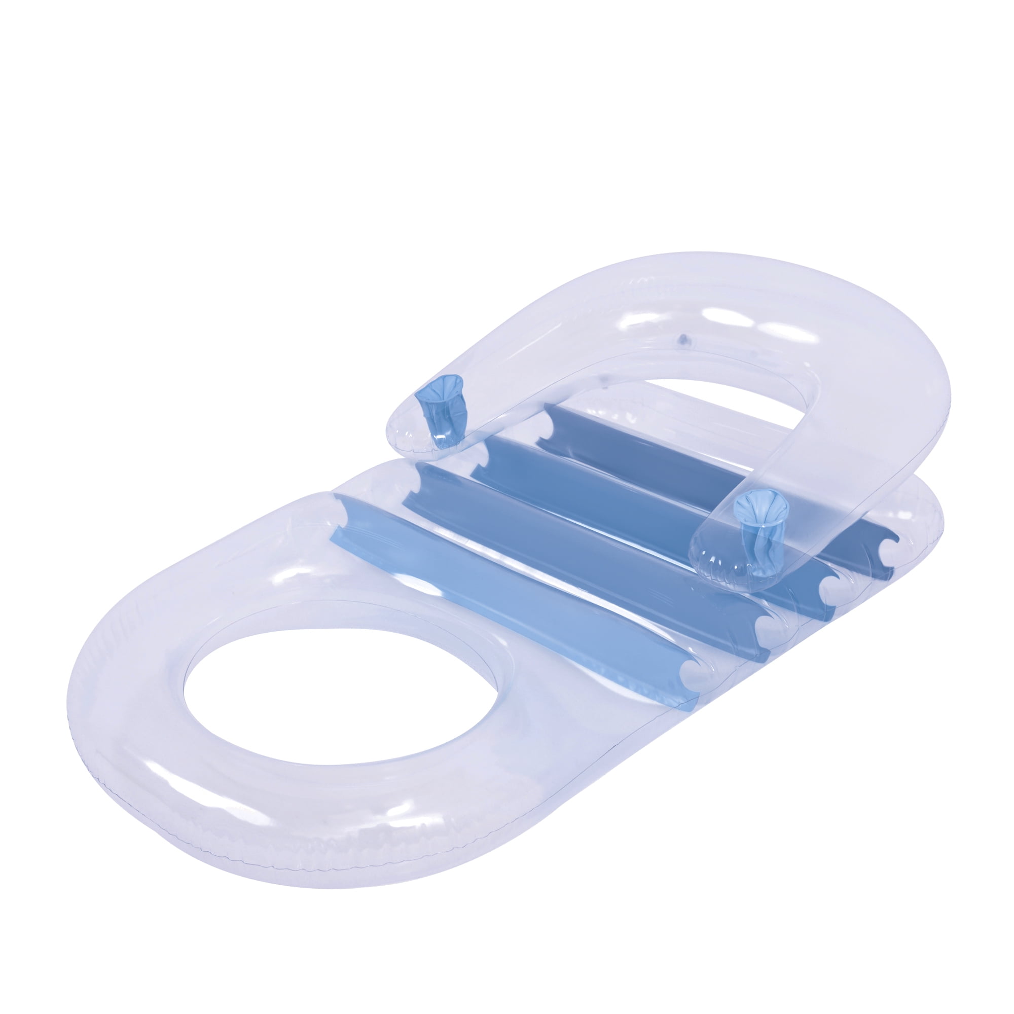 59" Blue Transparent Inflatable Pool Lounger with Cup Holders