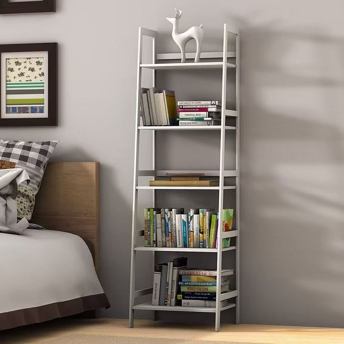 59" Bookshelf, Ladder Shelf, 5 Tier Bamboo Bookcase, Modern Open Book ...