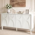 thumbnail image 1 of BFJDM 59 Inch Mid Century Sideboard Buffet Cabinet with 4 Doors and Adjustable Shelves Solid Wood Legs Accent Coffee Bar Console Table for Living Room Kitchen Entryway White, 1 of 10