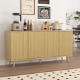 thumbnail image 1 of Rumiiro 59" Vertical Stripe Sideboard Buffet Cabinet Wood Color, 4 Doors, Legs for Robot Vacuum, Handleless Design, Adjustable Shelves, 1 of 10