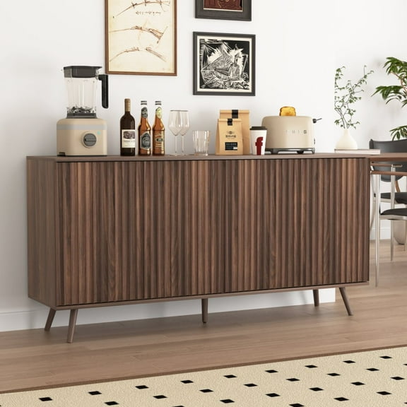 59" Buffet Cabinet with Storage, Modern Kitchen Buffet Sideboard with 4 Doors, Wood Coffee Bar with Adjustable Shelves, Kitchen Storage Cabinet with Adjustable Legs for Living Room